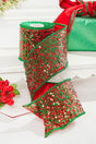 4" x 5 Yard Red/Green Sequin Dupioni Ribbon