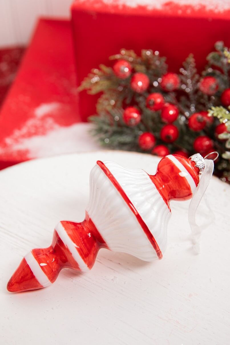7” Red & White Top Glass Ornament
