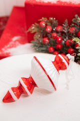 7” Red & White Top Glass Ornament
