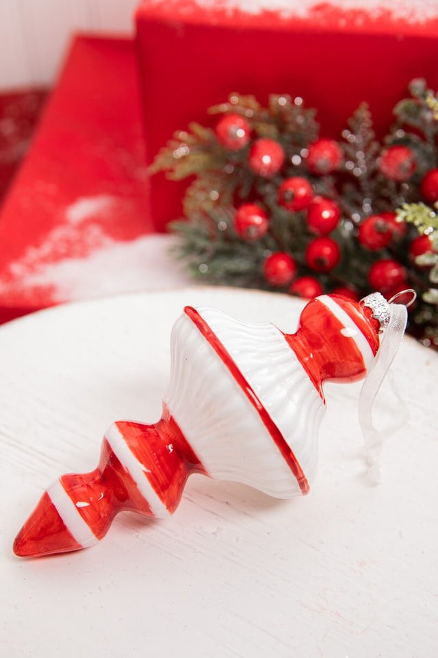 7” Red & White Top Glass Ornament