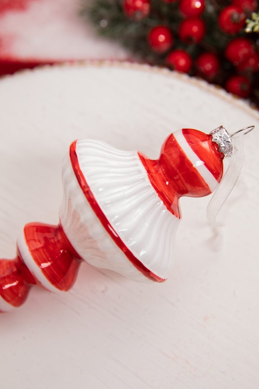 7” Red & White Top Glass Ornament