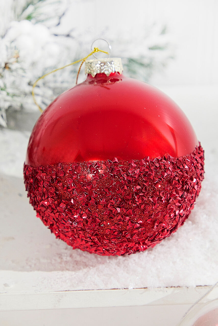 Red and White Glass Ornaments with Glitter