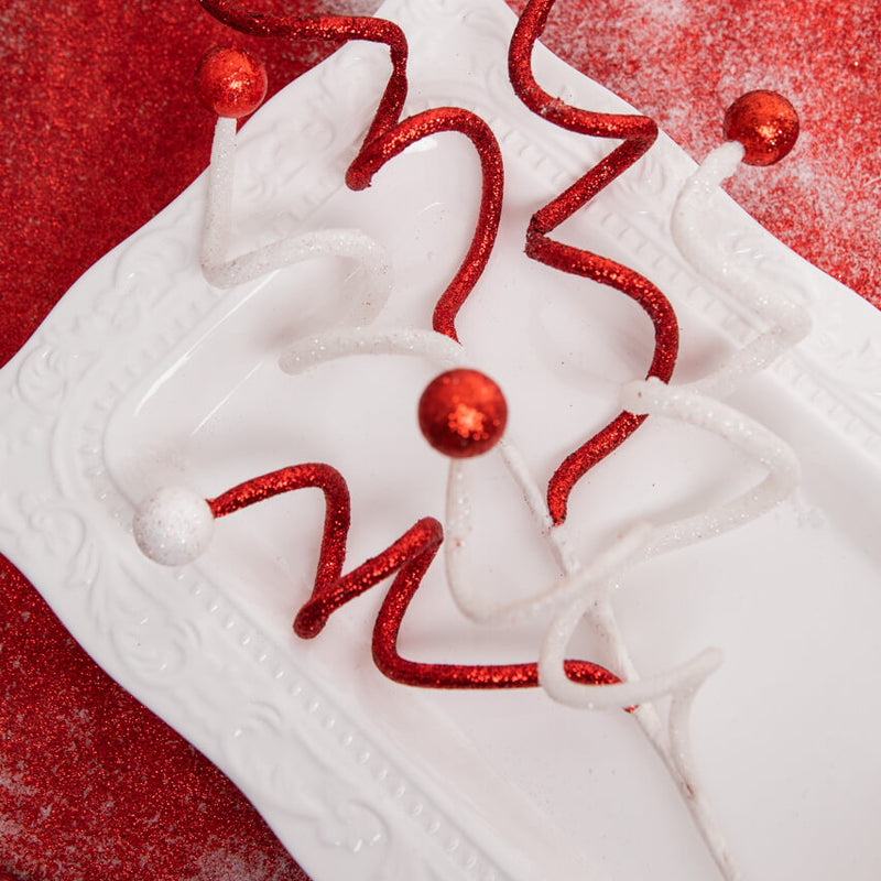23” Red & White Glitter Curly Ball Stem