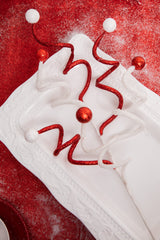 23” Red & White Glitter Curly Ball Stem