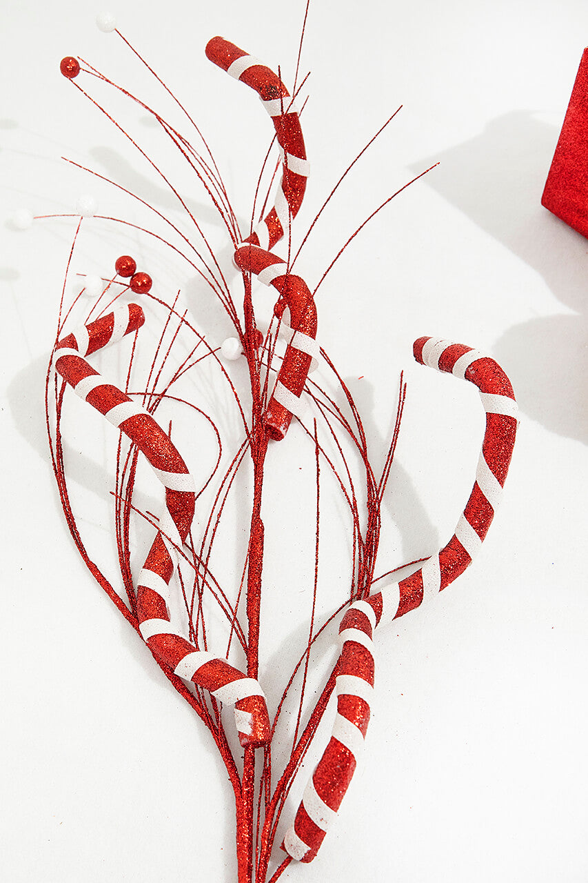 34" Red and White Twist Grass Spray