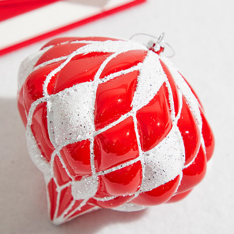 5" Glitter Diamond Onion Ornament Red & White Holiday Hanging Ornament