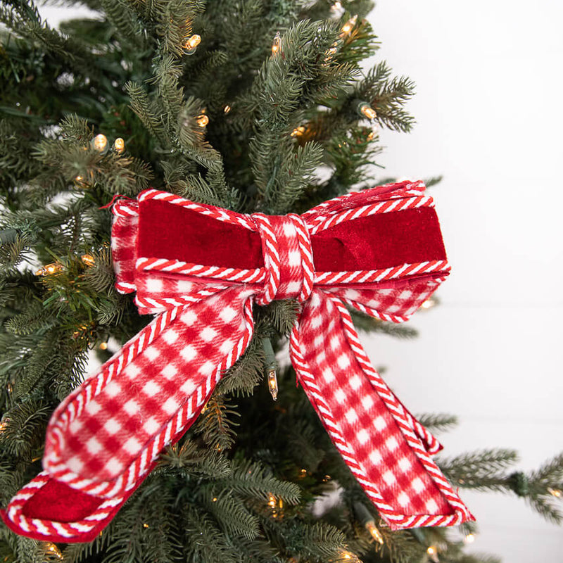 8” Red and White Plaid Bow