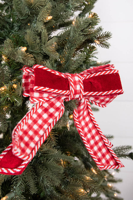 8” Red and White Plaid Bow