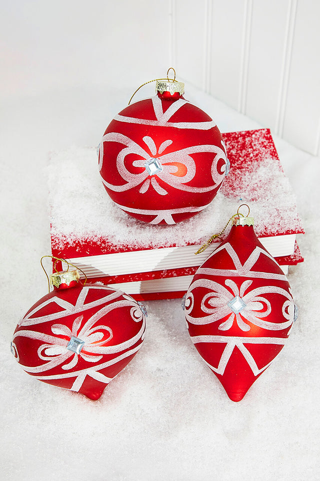4" Red and White Swirl Glass Ornament