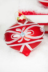 4" Red and White Swirl Glass Ornament