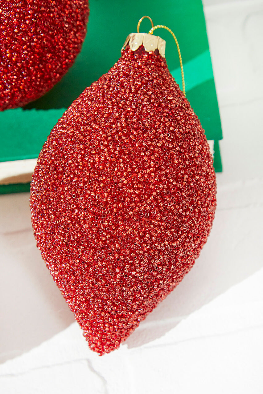 6" Beaded Red Glass Ornament