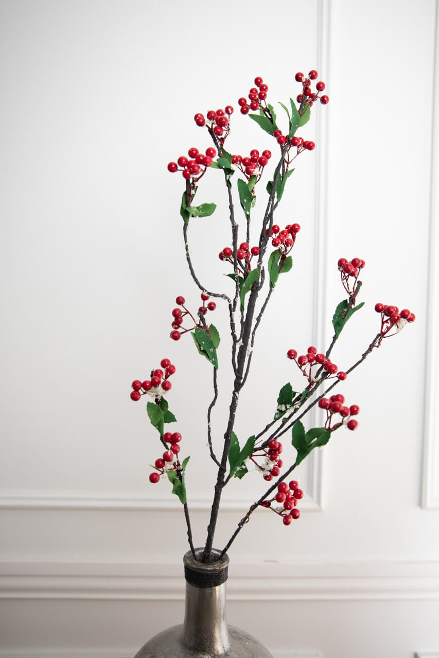 46 Inch Red Berry Branch with Leaves