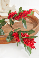 30” Red & Green Leaf Berry Spray