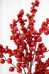 20" Red Glitter Berry Spray