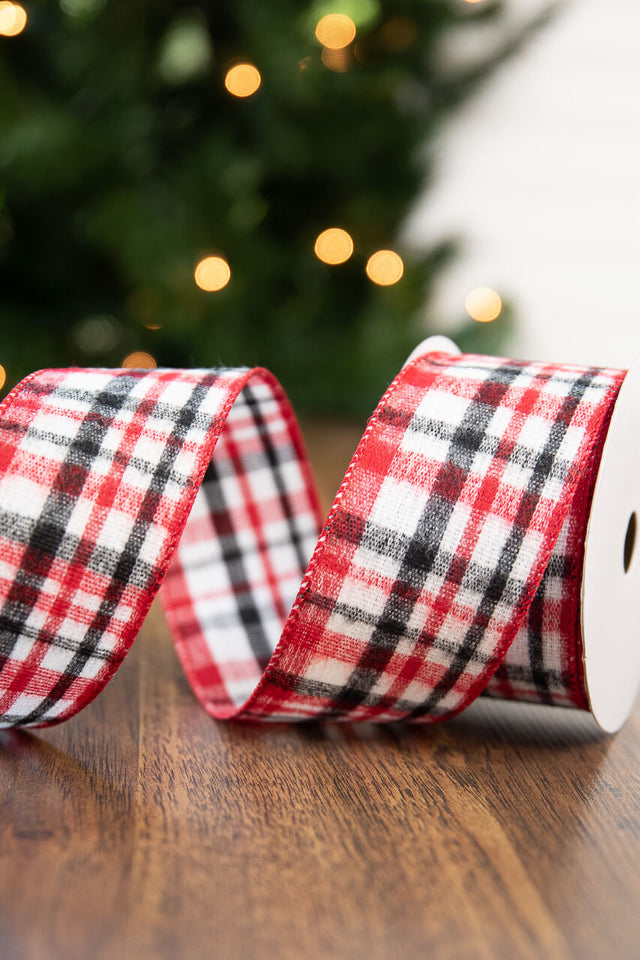 2.5" x 10 Yard White/Red/Black Plaid