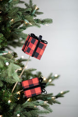 Buffalo Plaid Package Spray with Bow 24 Inch Christmas Decor