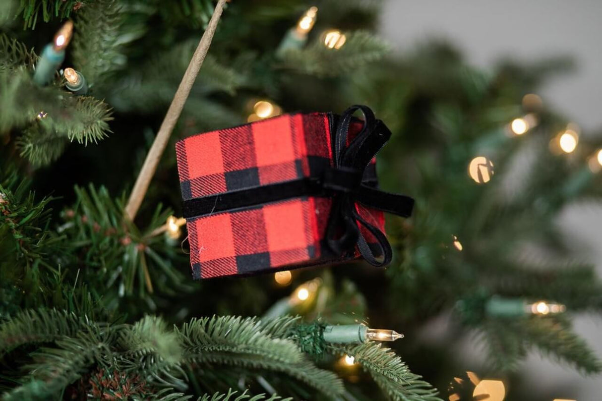 Buffalo Plaid Package Spray with Bow 24 Inch Christmas Decor