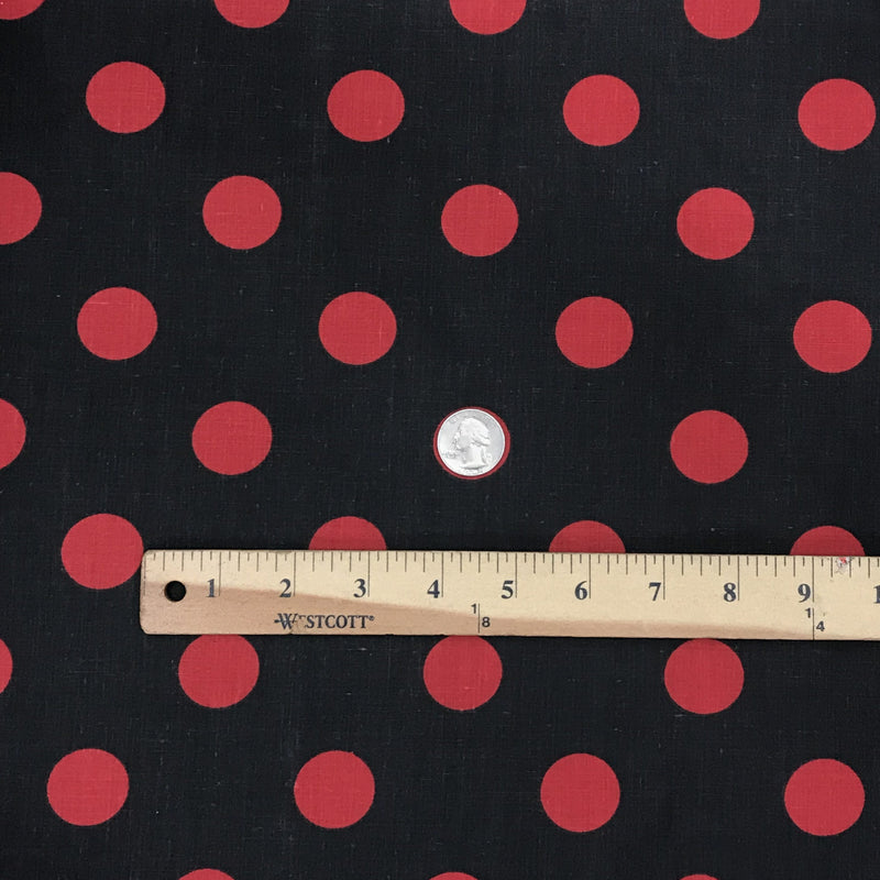 Red Dots Black Poly Cotton Fabric - Black With Red Big Polka Dots, 59/60" Width (1 Yard)
