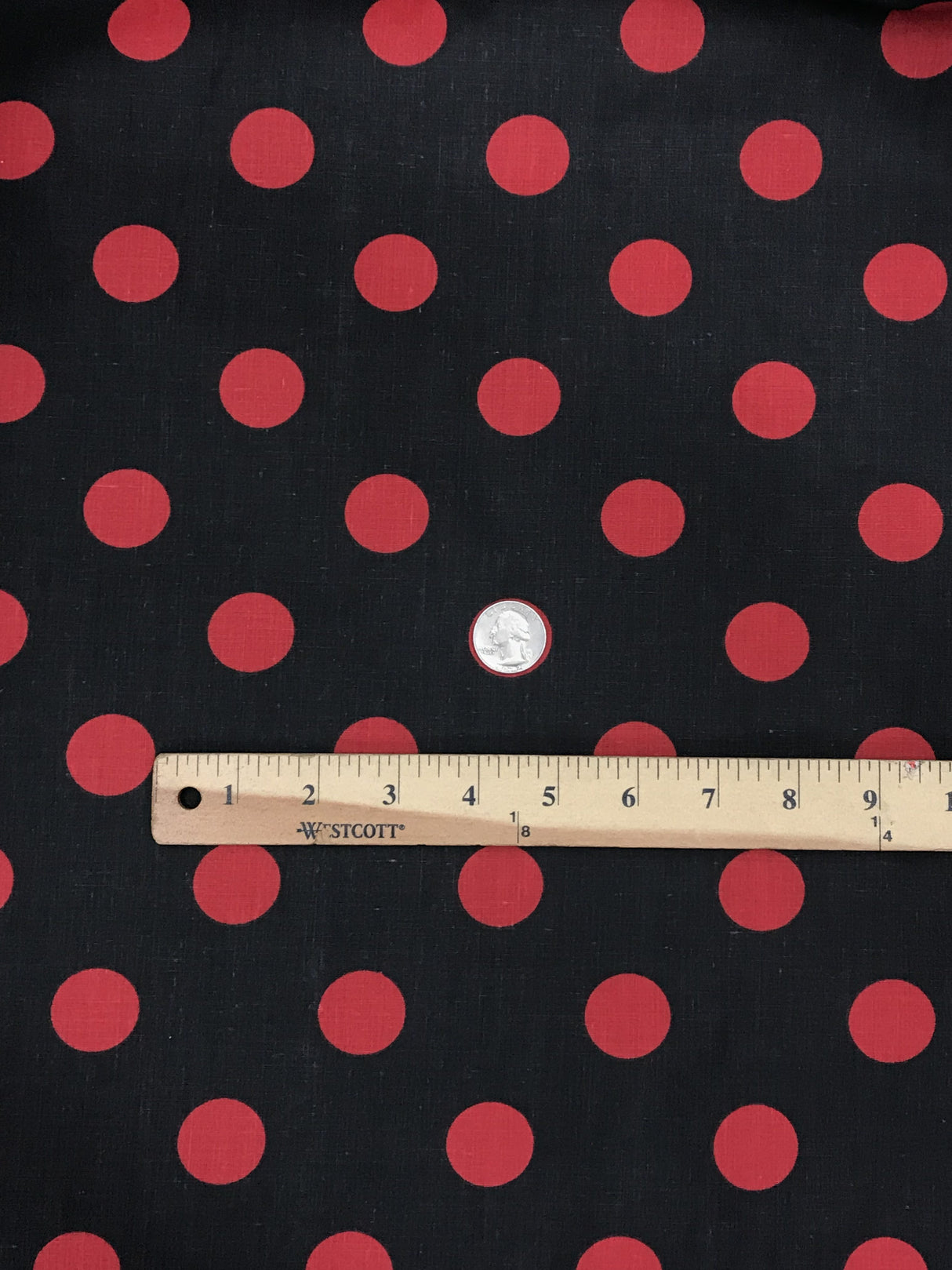Red Dots Black Poly Cotton Fabric - Black With Red Big Polka Dots, 59/60" Width (1 Yard)