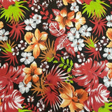 Hawaiian Floral Mix Poly Cotton Fabric - Aqua Hawaiian Floral Print, 58/60" Width