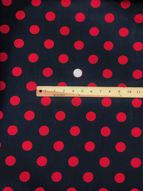 Red Dots Black Poly Cotton Fabric - Black With Red Big Polka Dots, 59/60" Width (1 Yard)
