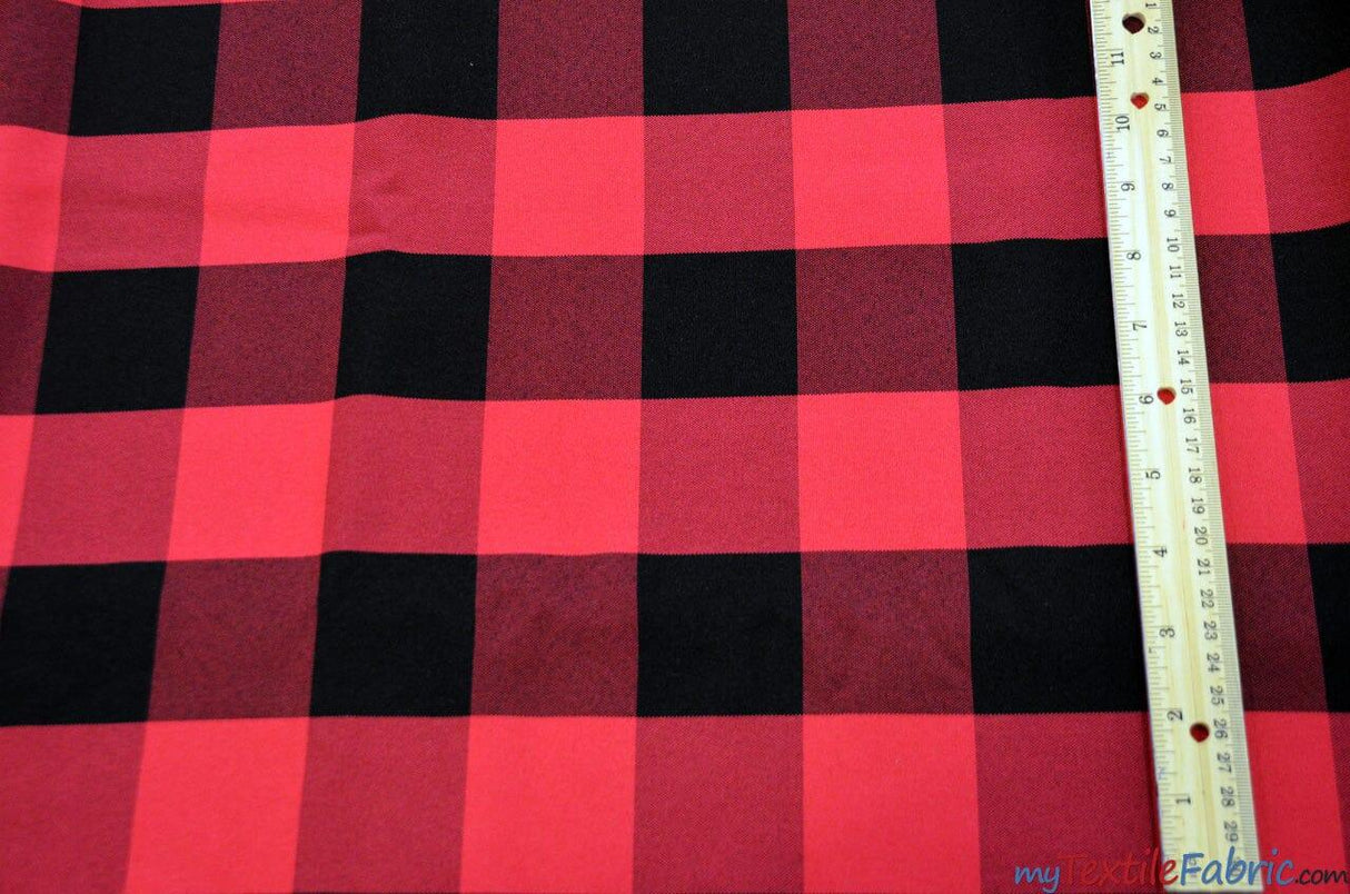 Buffalo Plaid Gingham Checkers Polyester Fabric - Black White Plaid Checkers, 60" Width (1 Yard)
