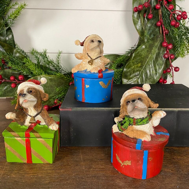 Dog Gift Box Holiday Accent Decorative Trinket Box 5x3 Inch