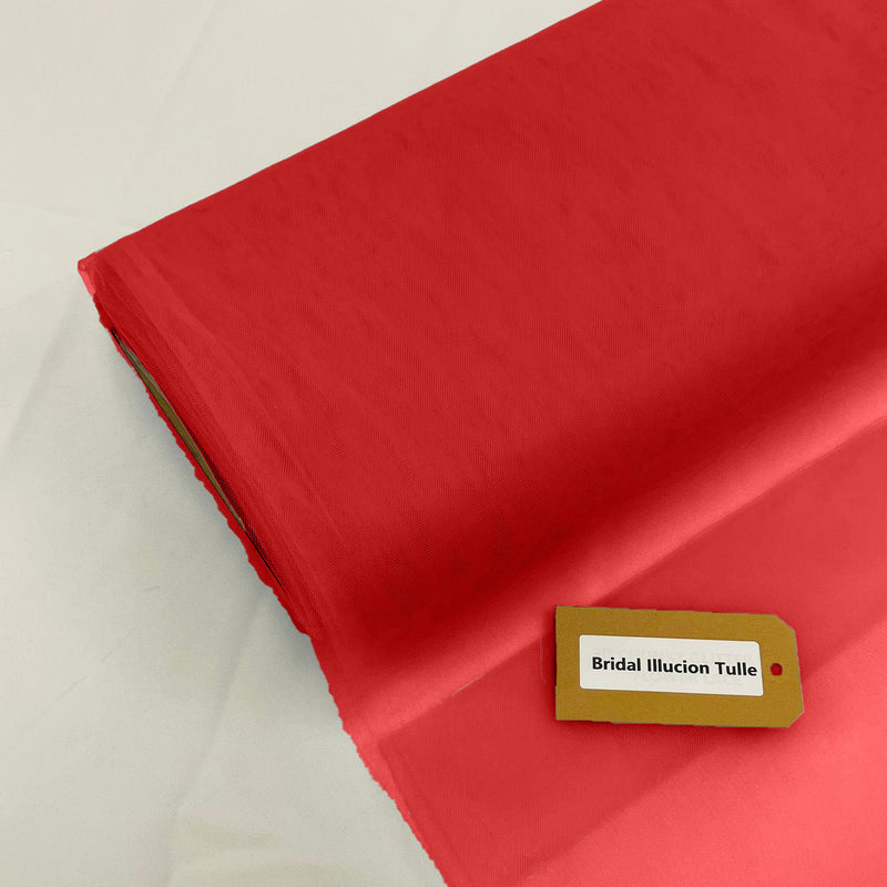 Bridal Illusion Polyester Tulle Fabric - Red Sheer, 108" Width (1 Roll)