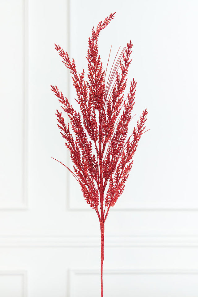 31" Red Glitter Cedar Grass Spray