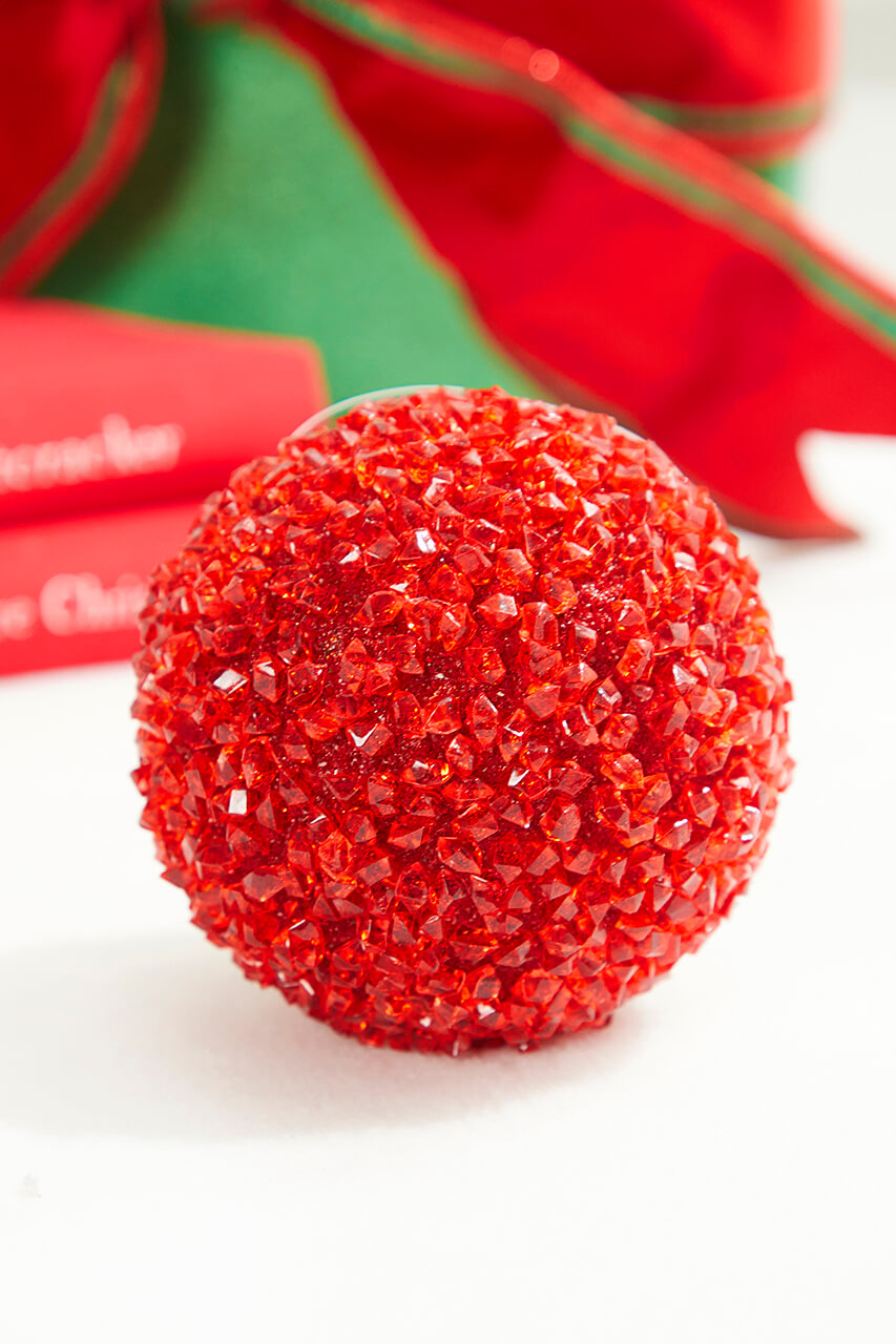 4" Red Crystal Ball Ornament