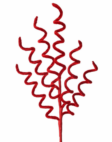 25” Red Velvet Curly Spray – Whimsical Gingerbread Holiday Stem