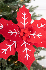 22” x 11" Red and White Poinsettia Stem with Red Berries