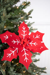 22” x 11" Red and White Poinsettia Stem with Red Berries