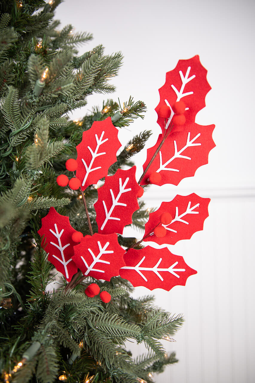 28” Red and White Leaf Spray with Red Berries