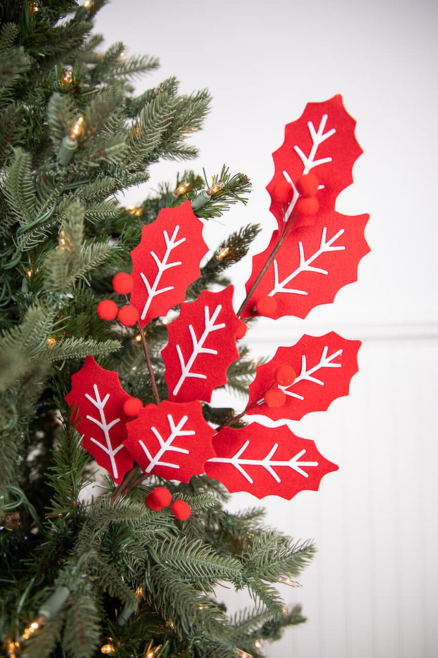 28” Red and White Leaf Spray with Red Berries