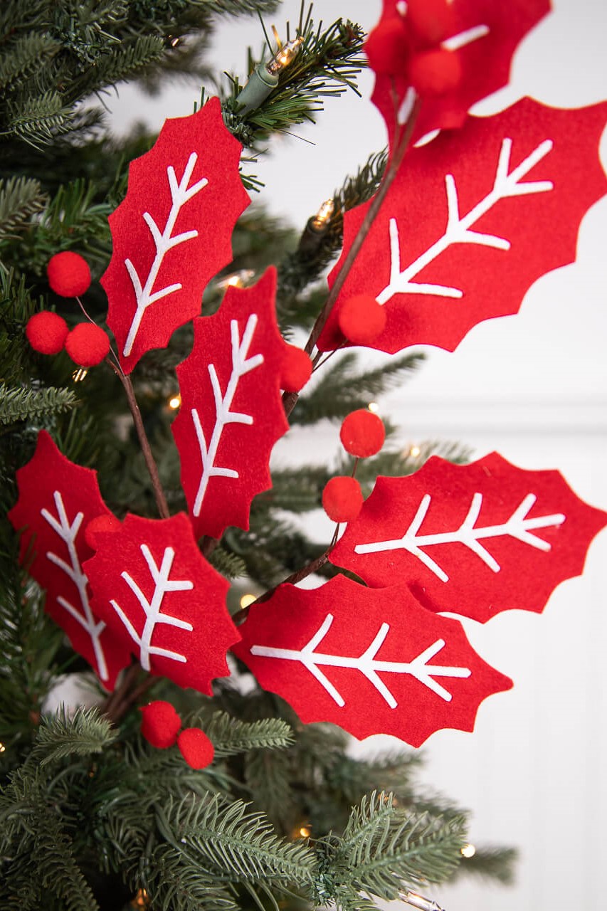 28” Red and White Leaf Spray with Red Berries