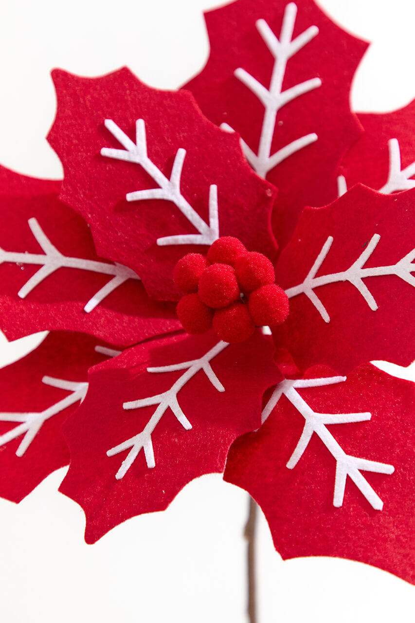 22” x 11" Red and White Poinsettia Stem with Red Berries