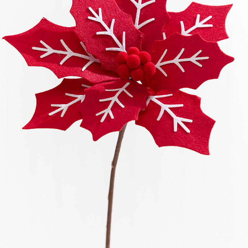 22” x 11" Red and White Poinsettia Stem with Red Berries