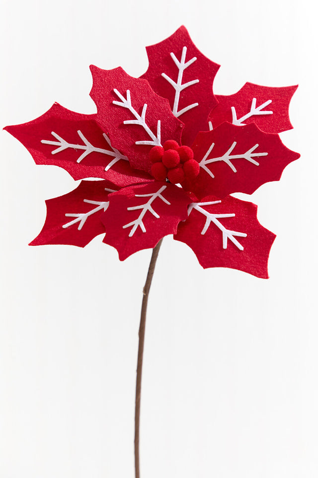 22” x 11" Red and White Poinsettia Stem with Red Berries