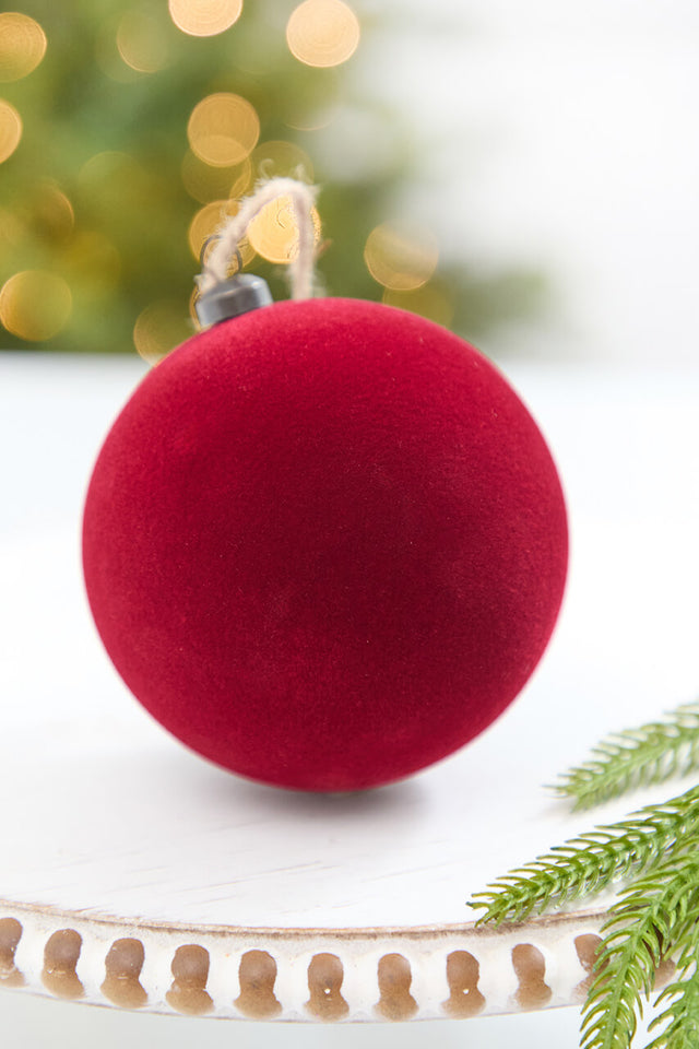 4" Burgundy Flocked Ball Ornament