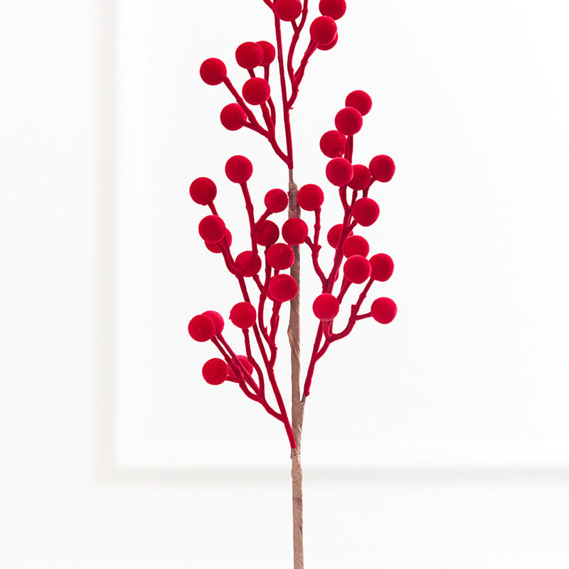 27" Red Flocked Berry Spray