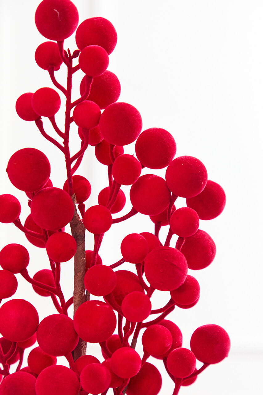 37" Grand Red Flocked Berry Cluster Spray
