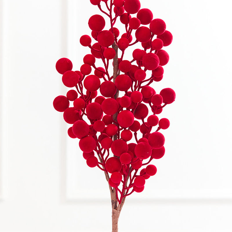 37" Grand Red Flocked Berry Cluster Spray