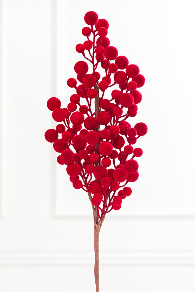 37" Grand Red Flocked Berry Cluster Spray