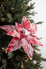 22 Inch x 13 Inch Sugar Poinsettia Spray – Red | Frosted Winter Elegance for Festive Holiday Décor