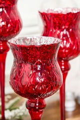 Red Mercury Glass Candle Holders - Set of 3