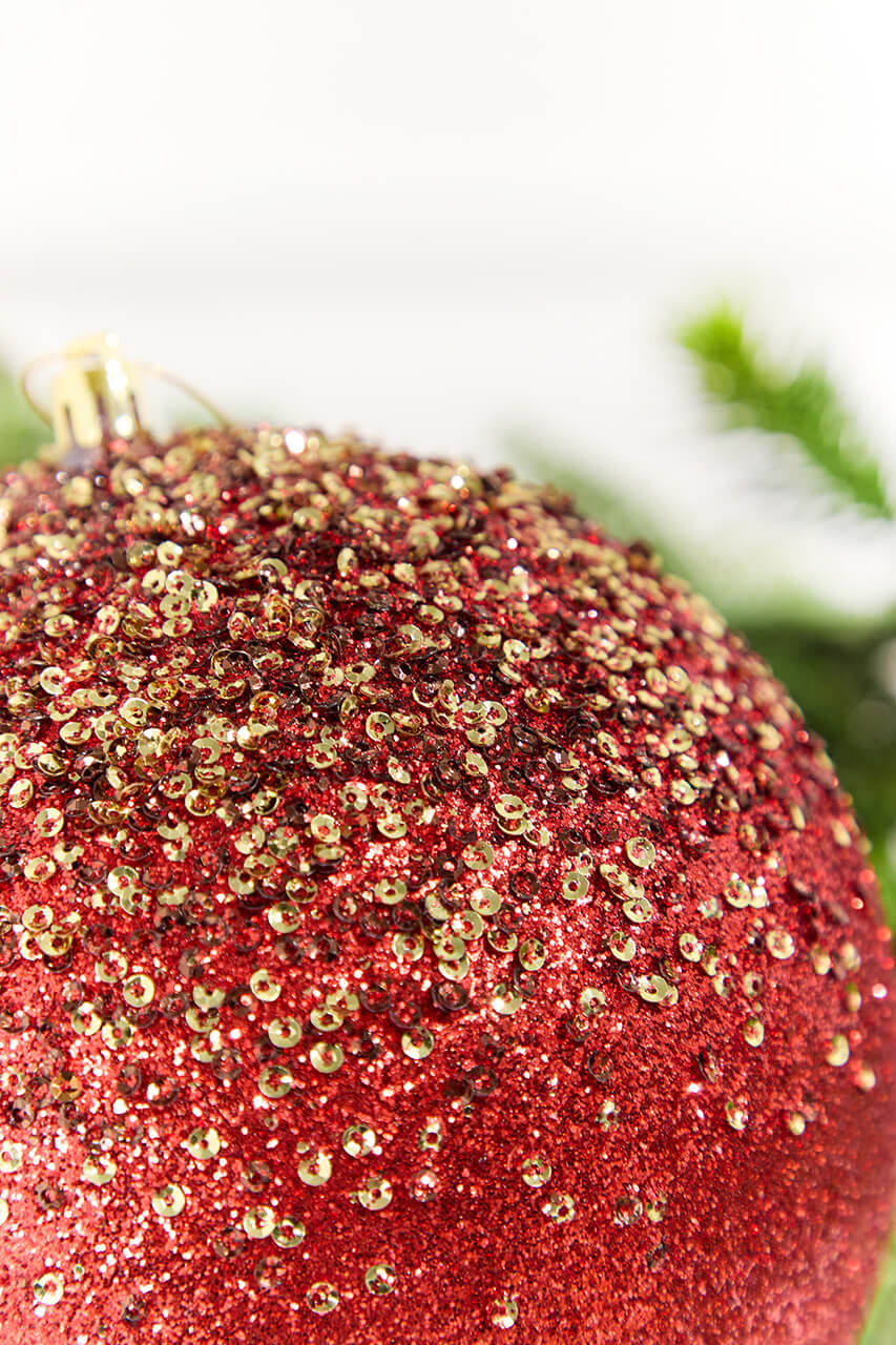 6" Red Glitter Hanger Ball Ornament