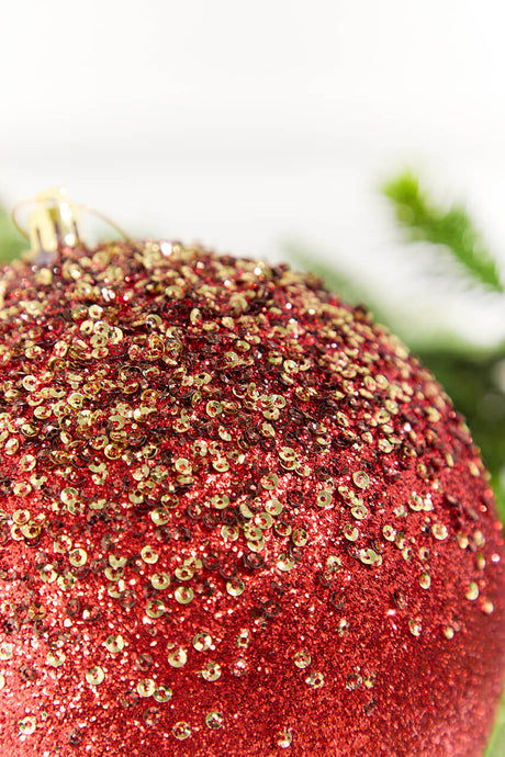 6" Red Glitter Hanger Ball Ornament