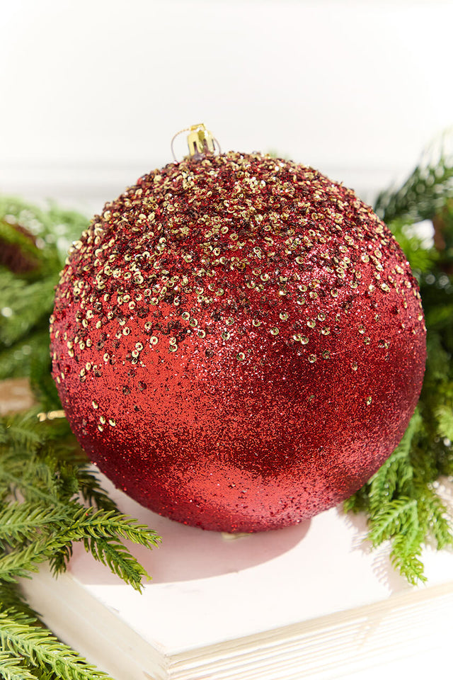 6" Red Glitter Hanger Ball Ornament