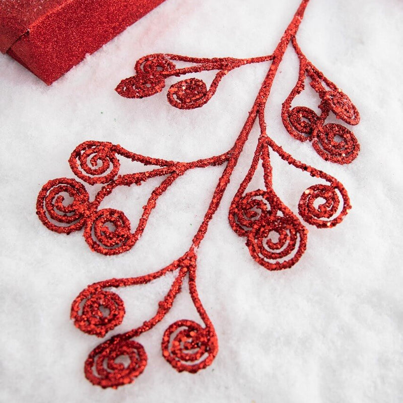 26” Red Glitter Curly Stem – Festive Christmas Decorative Spray